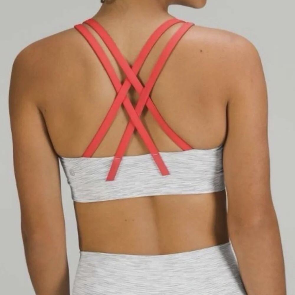 Lululemon Energy Bra Size 8 Gray Pink Built in Bra Medium Support Sports Pilates